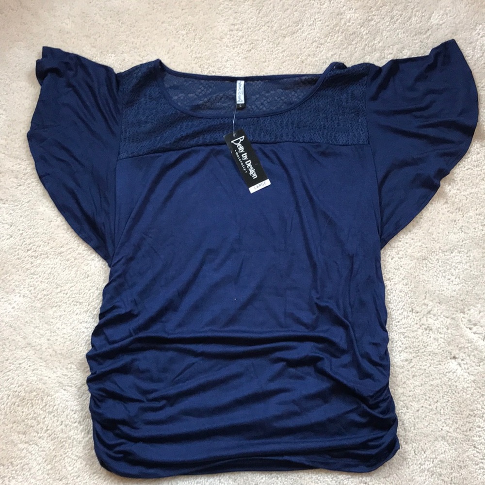Navy blue flutter sleeve maternity top